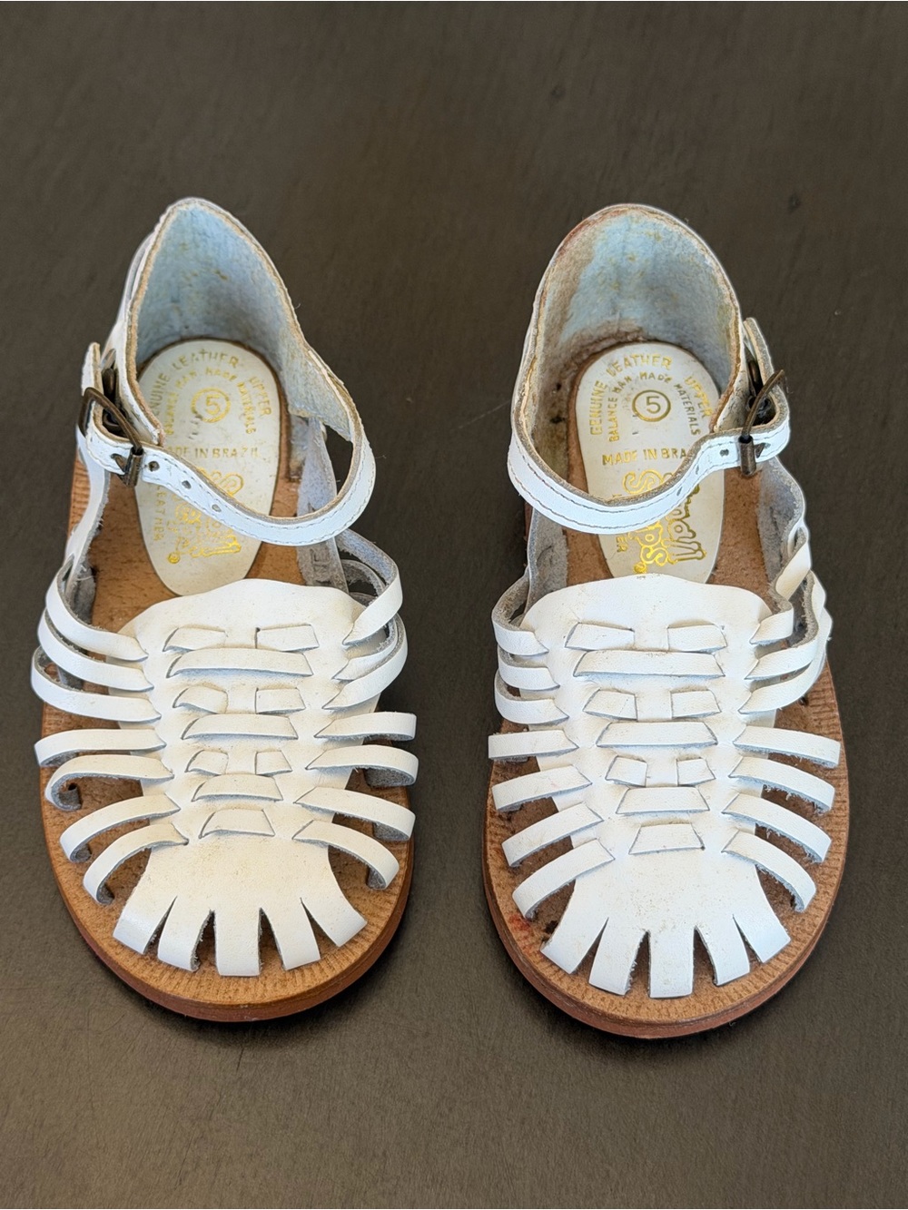 Small Steps White Kids Leather Fisherman Sandals - Classic Strapped Design SZ 5